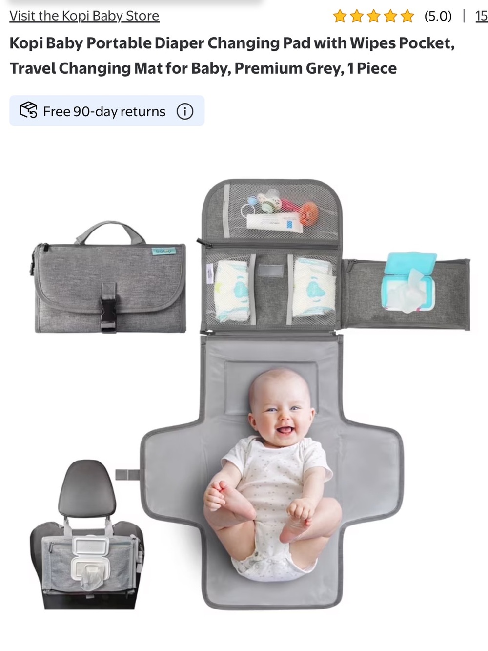 New Kopi Baby Portable Diaper Changing Pad w/ Wipes Pocket - Travel Changing Mat